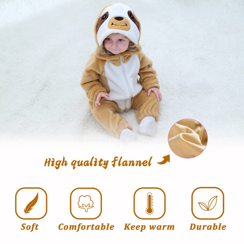 TONWHAR Kids' And Toddlers' Infant Tiger Dinosaur Animal Fancy Dress Costume Outfit Hooded Romper Jumpsuit (2-3 Months/Height:21"-23",Sloth) - Image 3